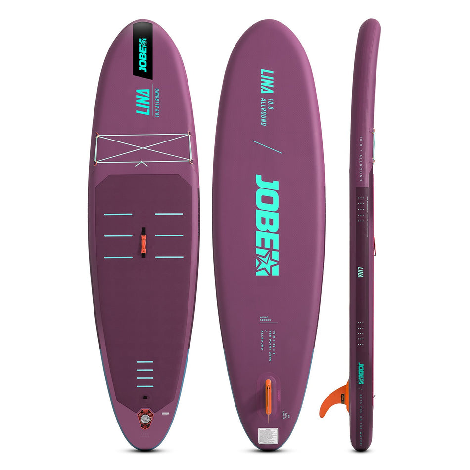 Outdoor Hub Limited Jobe Aero Lina SUP Lite Board 10.0 package with paddle and accessories on water for stand-up paddleboarding.