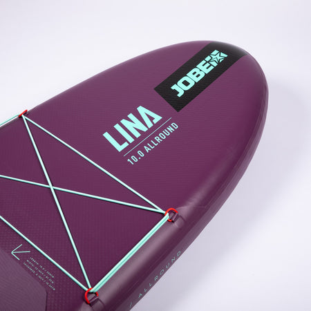 Outdoor Hub Limited Jobe Aero Lina SUP Lite 10.0 package with lightweight stand-up paddleboard, paddle, and accessories on water.