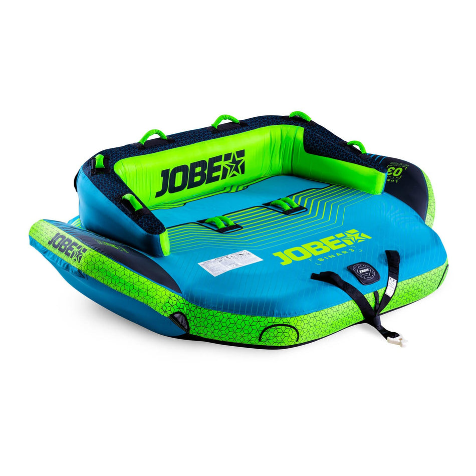 Outdoor Hub Limited Jobe Binar towable for three people, inflatable watercraft with seating and handles for water fun.