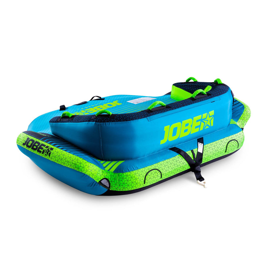 Three-person Jobe Binar towable tube by Outdoor Hub Limited, featuring bright colors and sturdy handles for water fun.