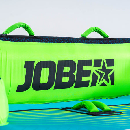 Jobe Binar Towable for three people, outdoor water sports equipment by Outdoor Hub Limited, shown on water with riders and tow rope.