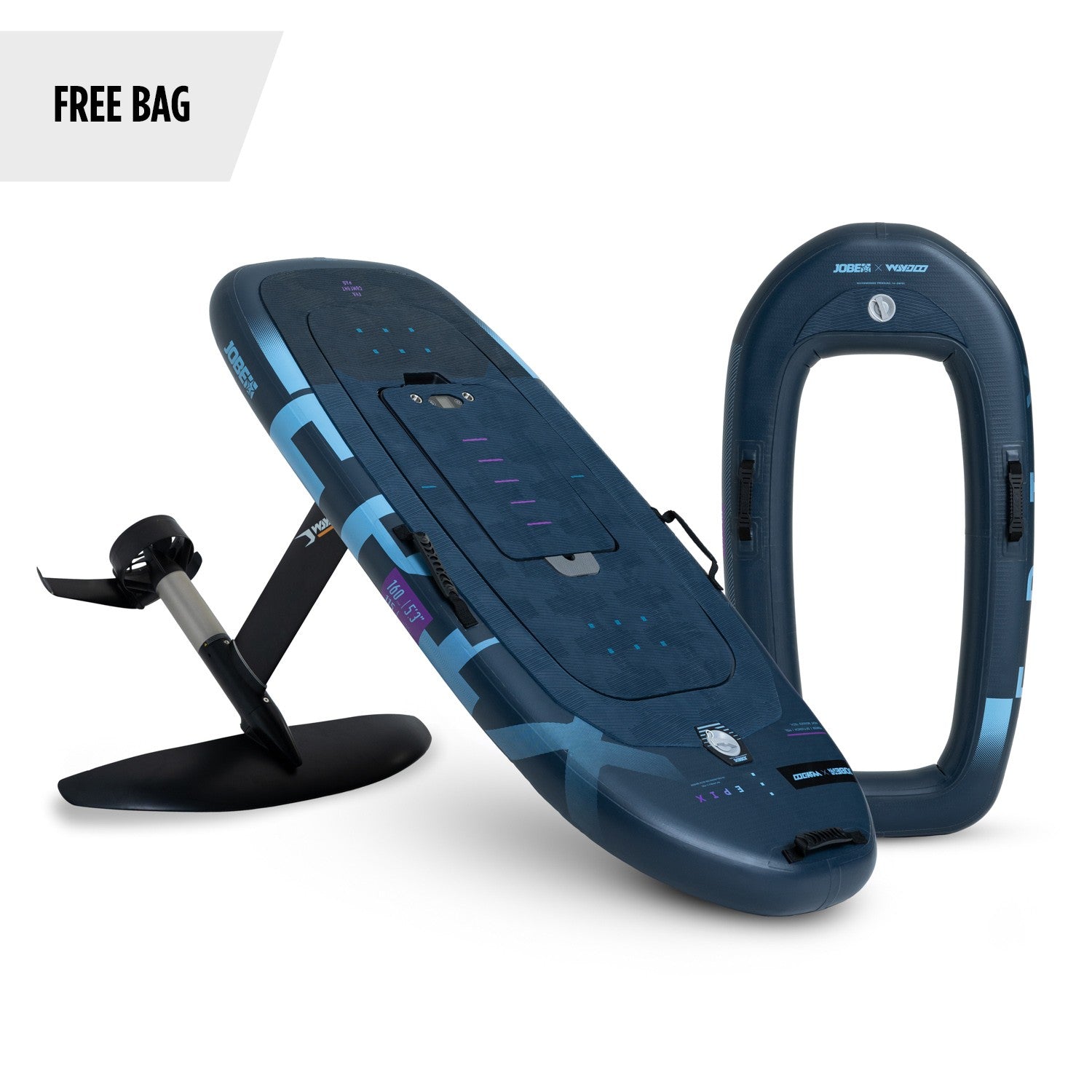 Jobe Epix E-Foil set with electric hydrofoil and remote control, designed for watersports enthusiasts and advanced foilboarding play.