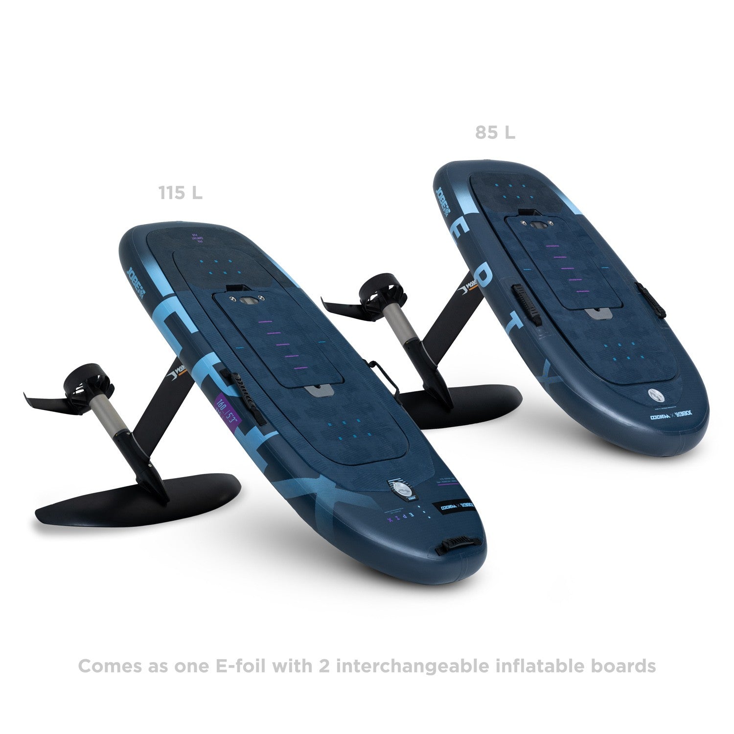 Jobe Epix E-Foil set with electric hydrofoil, remote control, and safety gear for watersports and electric foil surfing.