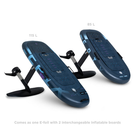 Jobe Epix E-Foil set with electric hydrofoil, remote control, and safety gear for watersports and electric foil surfing.