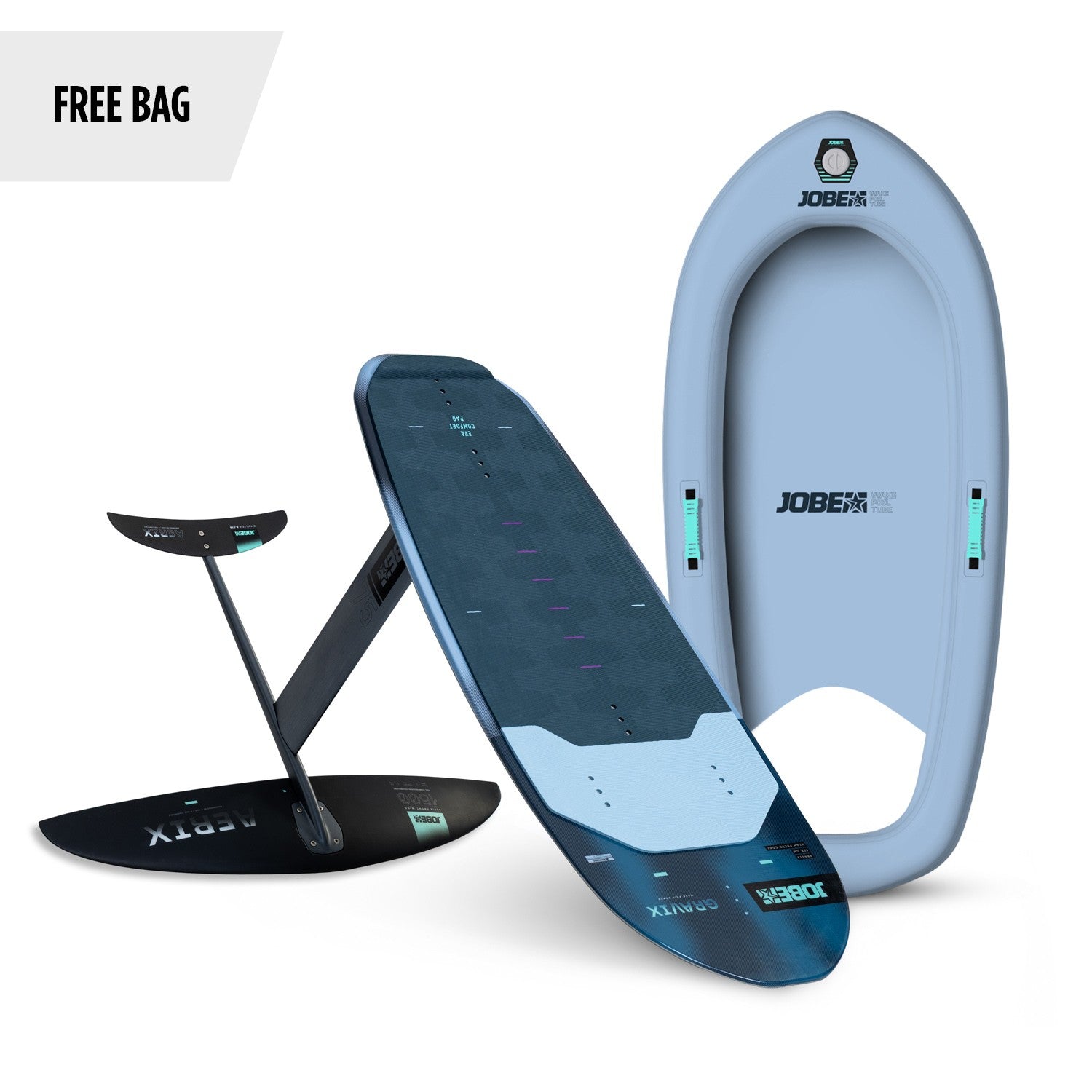 Jobe Gravix Wakefoil Set with sleek black foil and adjustable wings, designed for wakeboarding and water sports.