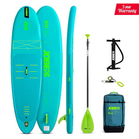 Jobe Aero Nera SUP Lite paddleboard 10.6 in purple with accessories, designed for stability and performance on the water.