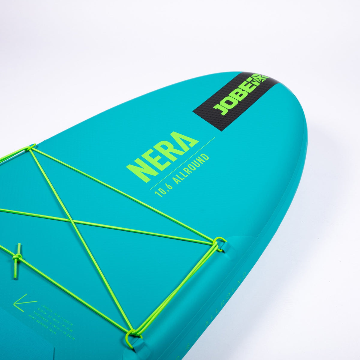 Jobe Aero Nera SUP Lite Board 10.6 in purple with paddle and accessories, designed for stand-up paddleboarding.