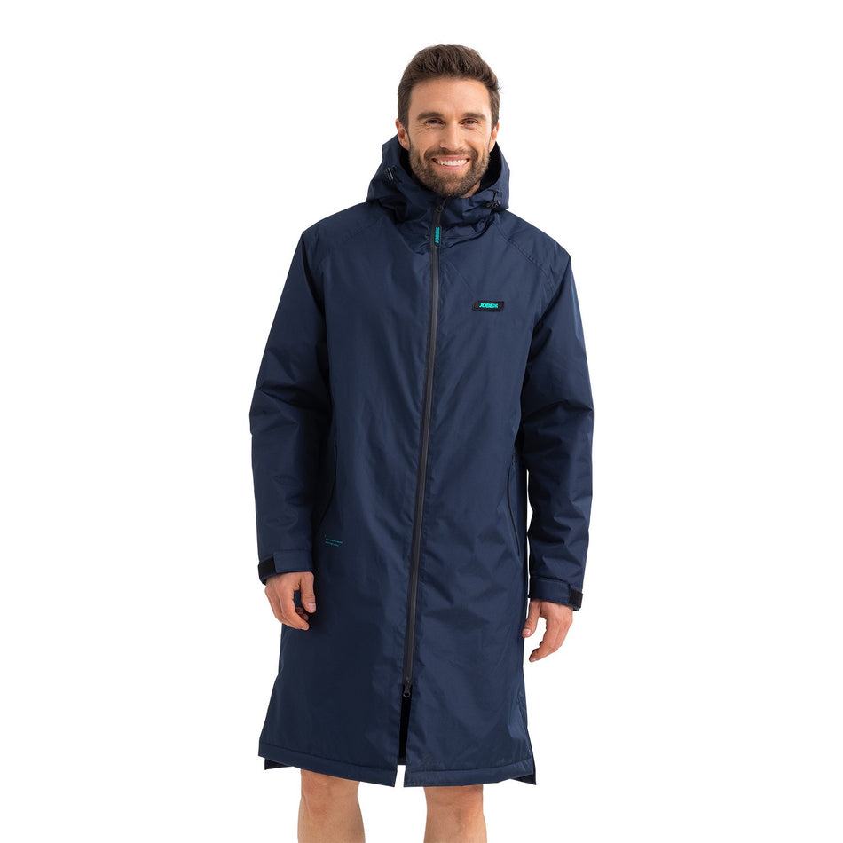 Outdoor Hub Limited Jobe Reva Coat displayed on a hanger, featuring a stylish waterproof outer layer and a high collar for outdoor warmth.