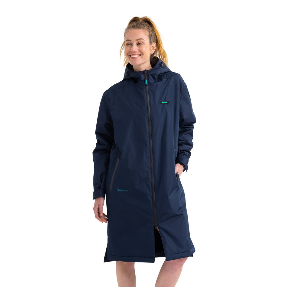 Outdoor Hub Limited Jobe Reva Coat displayed on a hanger, featuring a stylish outerwear design with a high collar and quilted pattern.