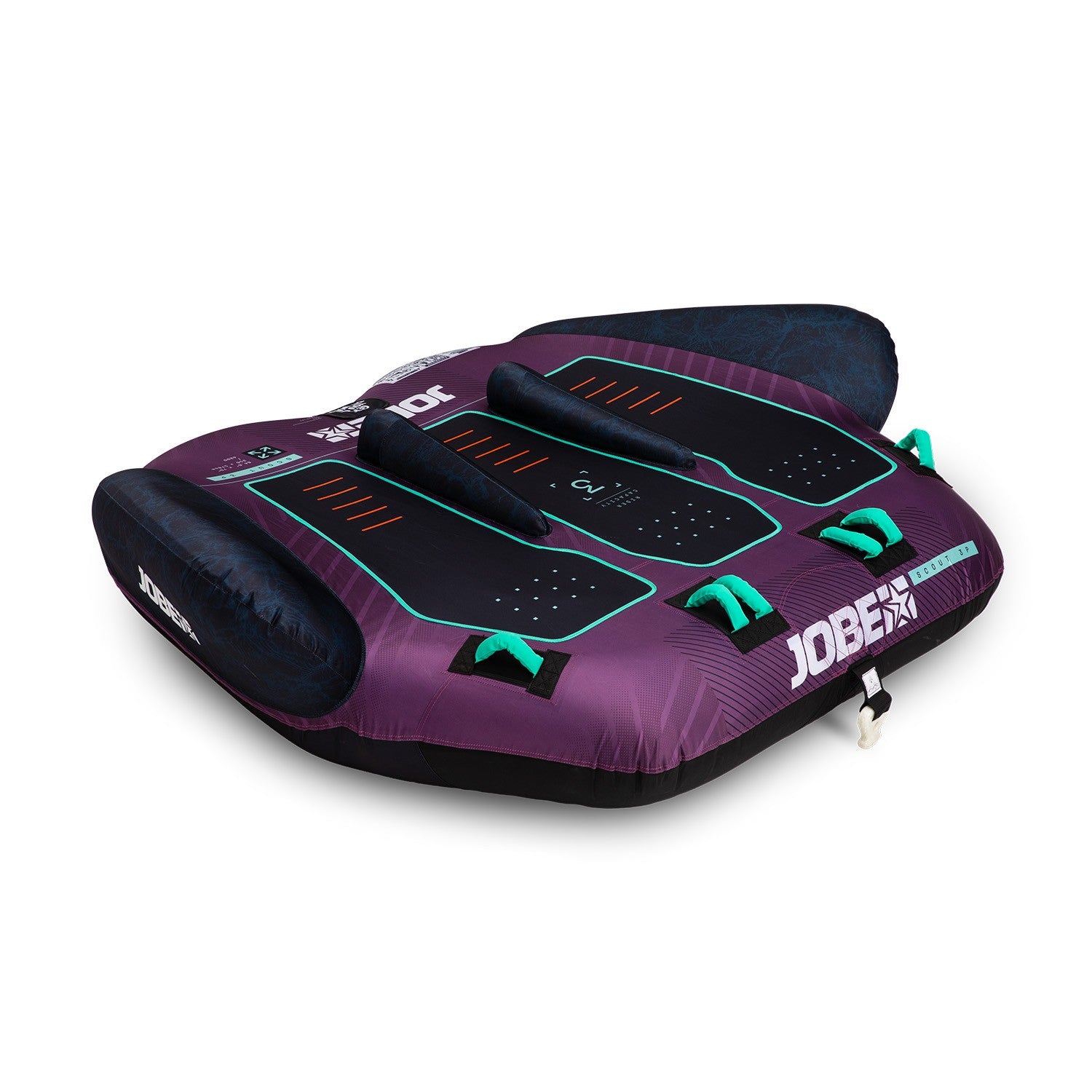Jobe Scout 3-person towable inflatable boat on water, designed for outdoor water sports and fun with multiple riders.