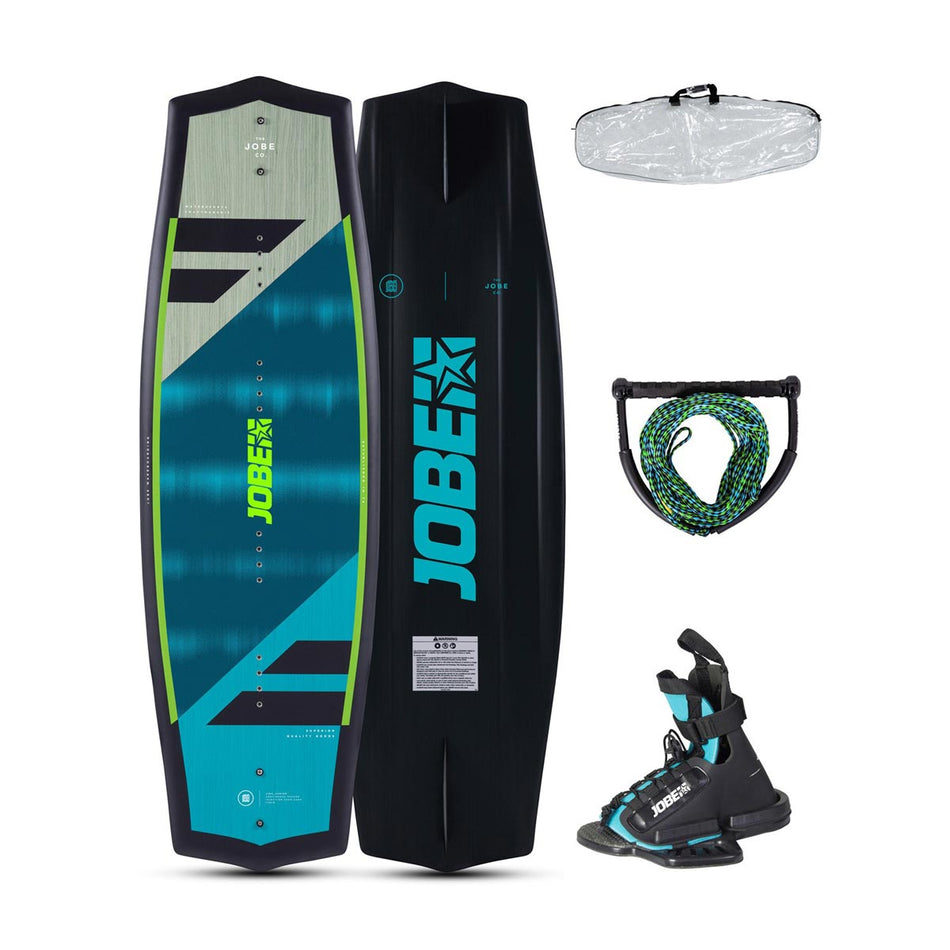 Jobe Jinx wakeboard package with bindings, 128cm length, designed for beginners and intermediate riders, outdoor sports equipment